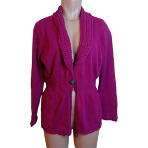 Womens Nic +‎ Zoe Fuschia Larges Button Braided Cardigan Winter Cozy Open XL